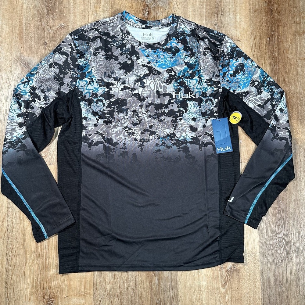 NEW Huk Fishing Long Sleeve Shirt Mens Small Icon X Tide Change Geometric